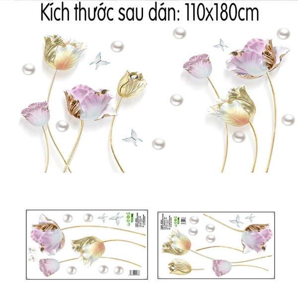 Decal dán tường đóa sen vàng 3d