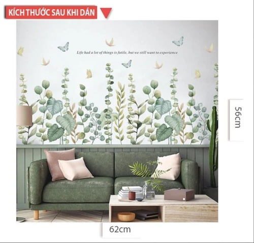 Decal dán tường lá xanh và bướm