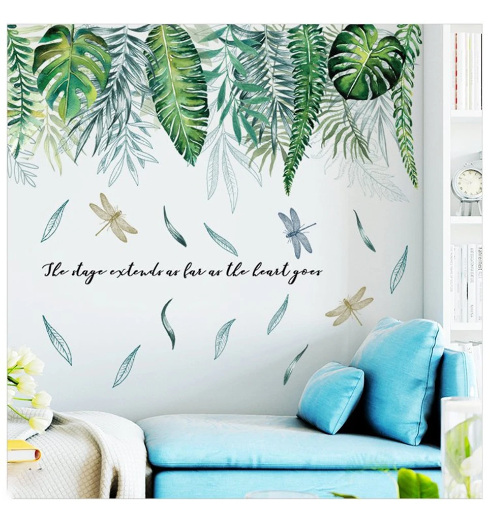 Decal dán tường lá xanh treo tường 2