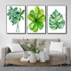 Tranh Treo Tường Bộ 3 Tấm Lá Xanh Nhiệt Đới Tươi Mát