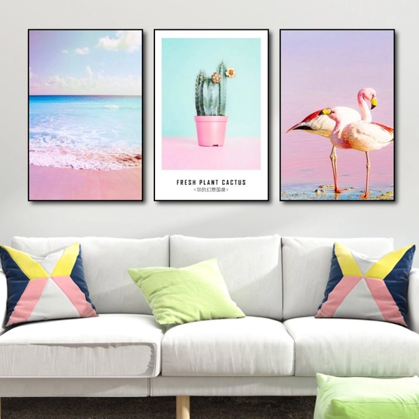 Tranh treo tường hồng hạc và xương rồng (KE-017)