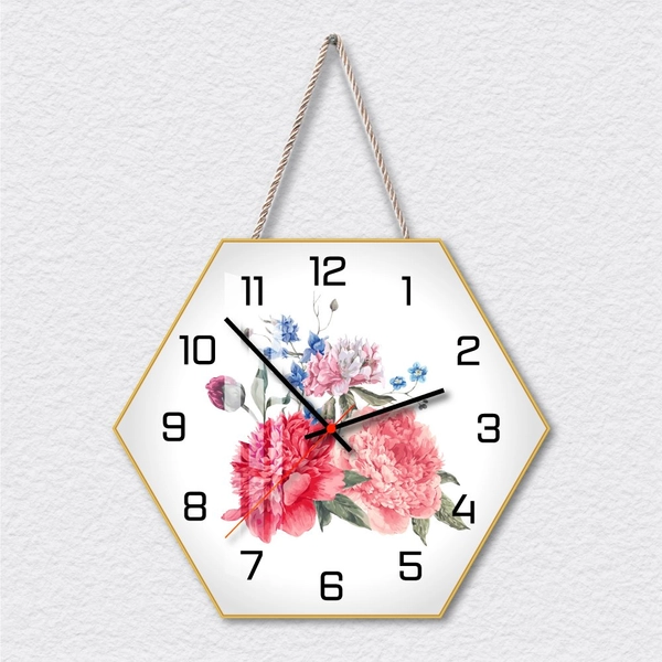Tranh Đồng Hồ Hoa Mẫu Đơn Lục Giác