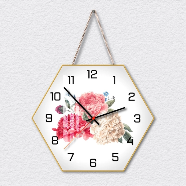 Tranh Đồng Hồ Hoa Mẫu Đơn Lục Giác