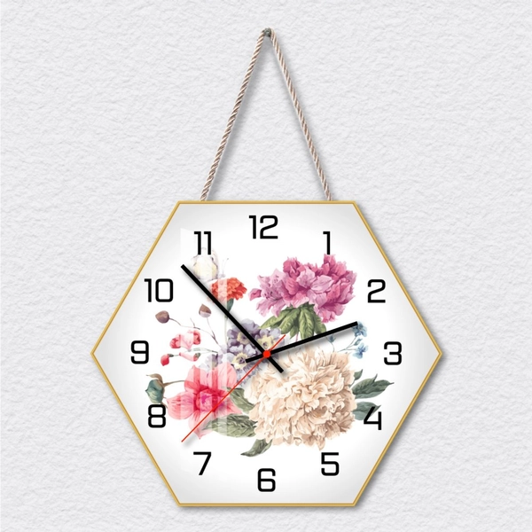 Tranh Đồng Hồ Hoa Mẫu Đơn Lục Giác