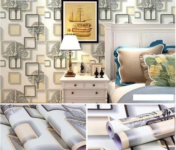 10m Giấy Dán Tường Cây Ô Vuông Màu Nâu