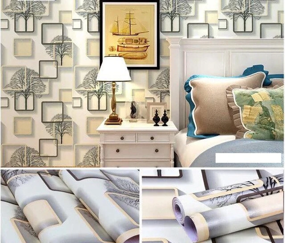 Giấy Dán Tường Cây Ô Vuông Màu Nâu Cuộn 0,45x10m