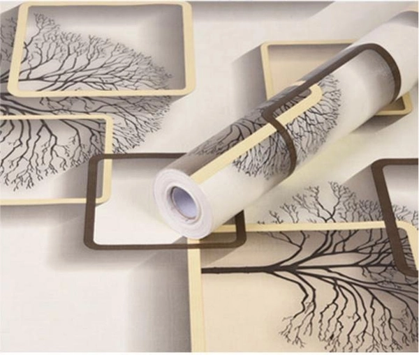 10m Giấy Dán Tường Cây Ô Vuông Màu Nâu