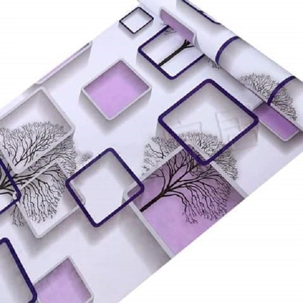 Giấy Dán Tường Cây Ô Vuông Màu Tím Cuộn 0,45x10m