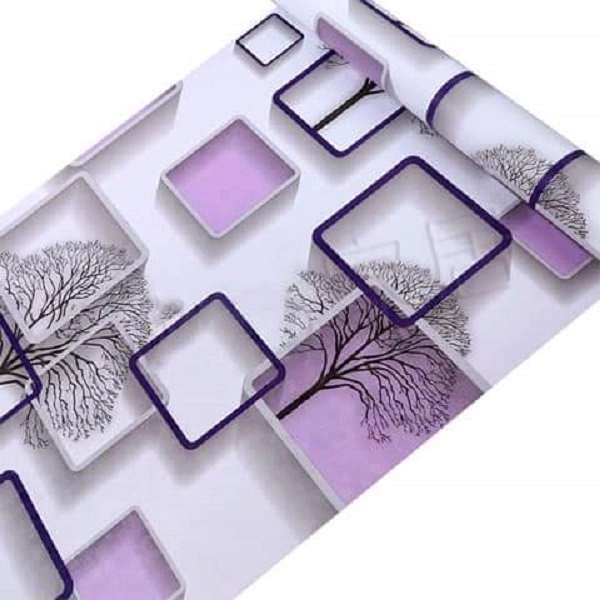 10m Giấy Dán Tường Cây Ô Vuông Màu Tím