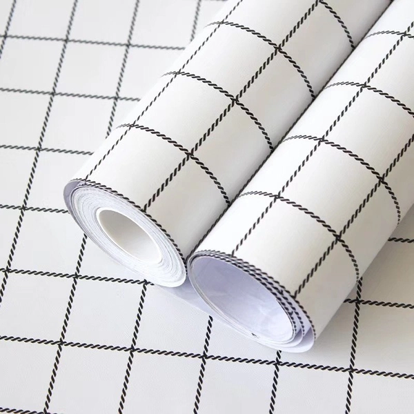 10m Giấy Dán Tường Sọc Ô Vuông Màu Trắng