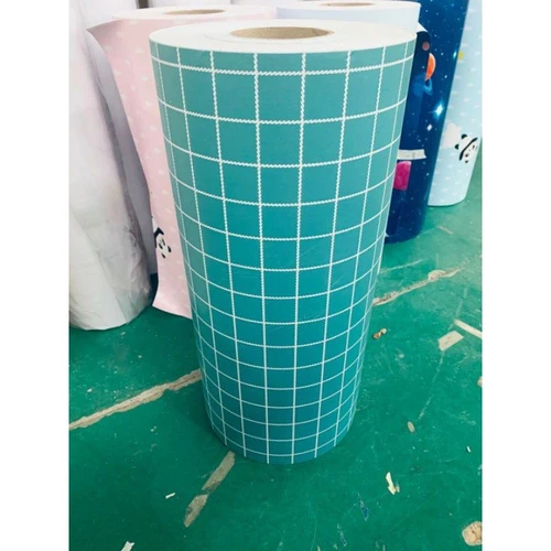 Giấy Dán Tường Sọc Ô Vuông Màu Xanh Lá Cuộn 0,45x10m