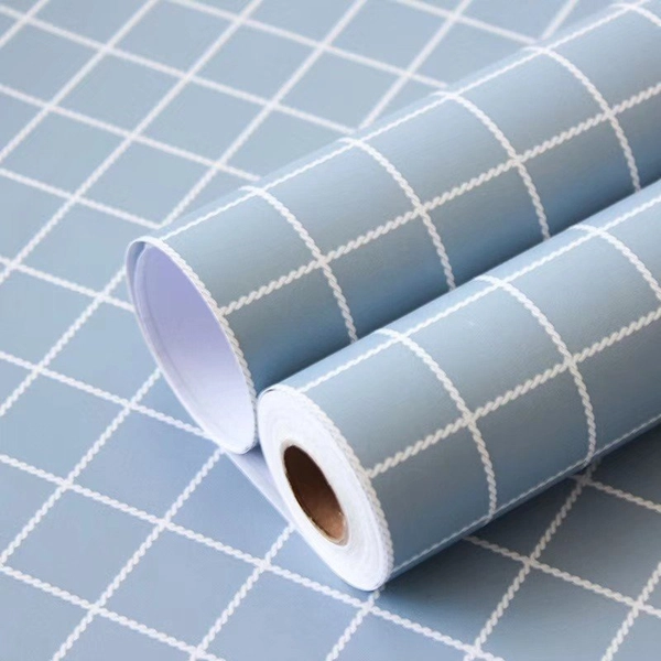 10m Giấy Dán Tường Sọc Ô Vuông Màu Xanh Nhạt