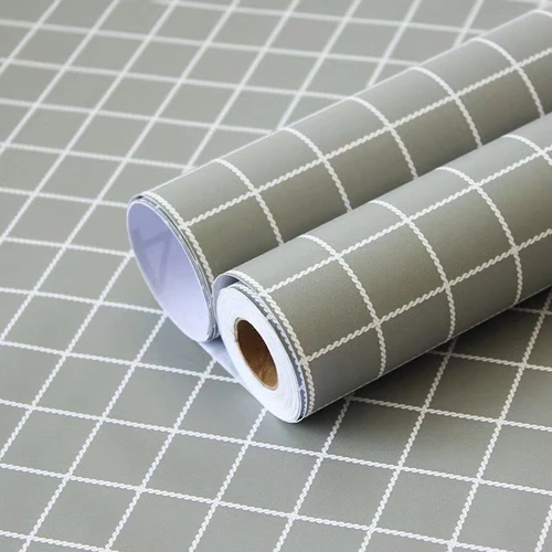 Giấy Dán Tường Sọc Ô Vuông Màu Xanh Rêu Cuộn 0,45x10m