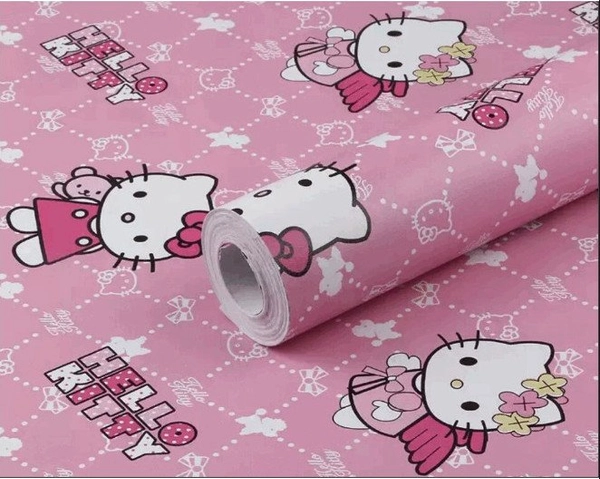 10m Giấy Dán Tường Hello Kitty Hồng Họa Tiết