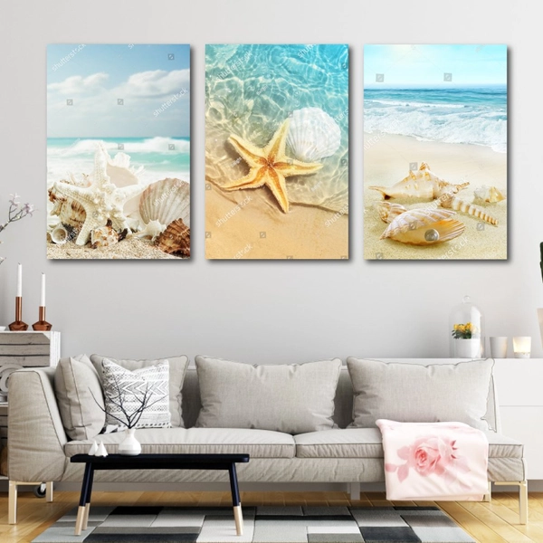 (Viền vàng) Tranh Treo Tường Vỏ Ốc Đại Dương
