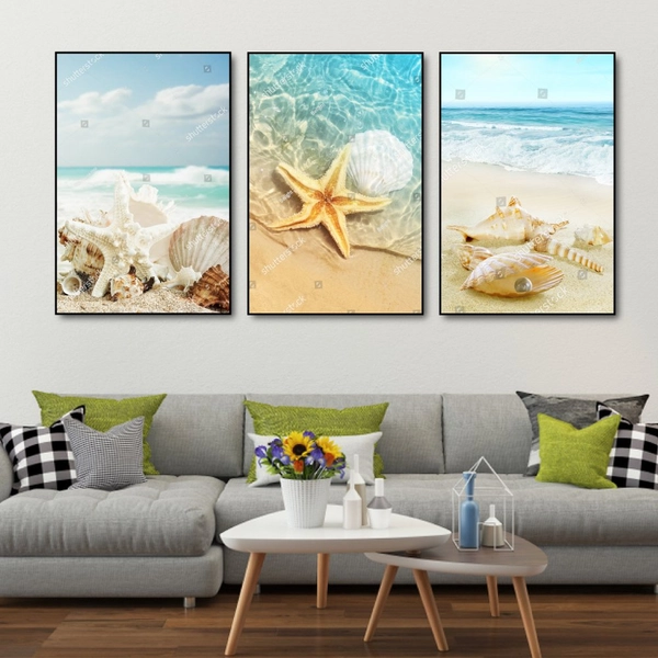 (Viền vàng) Tranh Treo Tường Vỏ Ốc Đại Dương