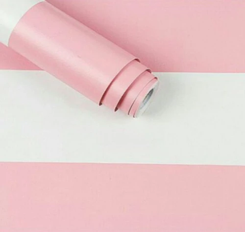 10m Giấy Dán Tường Sọc Trắng Hồng