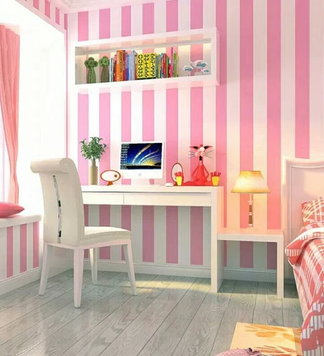 10m Giấy Dán Tường Sọc Trắng Hồng