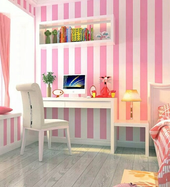 10m Giấy Dán Tường Sọc Trắng Hồng