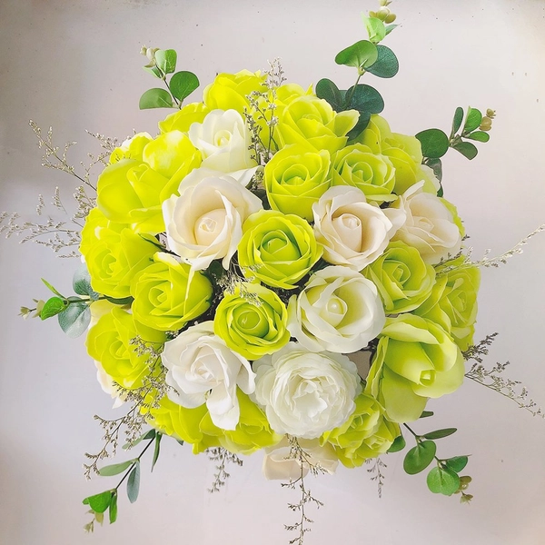 Hộp hoa hồng sáp thơm để bàn sắc xanh