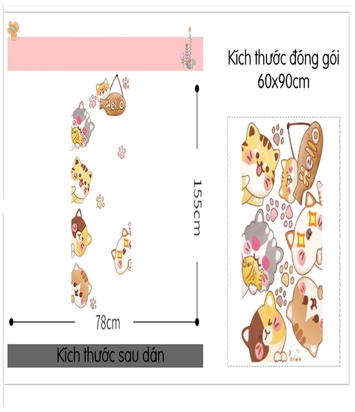 Decal dán tường những chú mèo và bảng treo