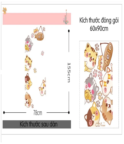Decal dán tường những chú mèo và bảng treo