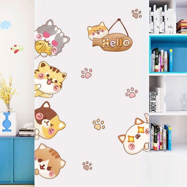 Decal dán tường những chú mèo và bảng treo