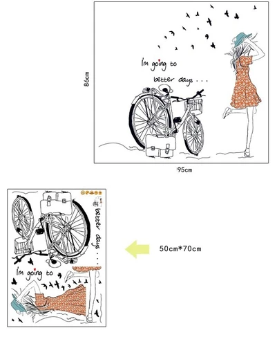 Decal dán tường Cô gái và xe đạp