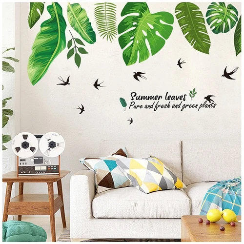 Decal dán tường lá xanh nghệ thuật 3