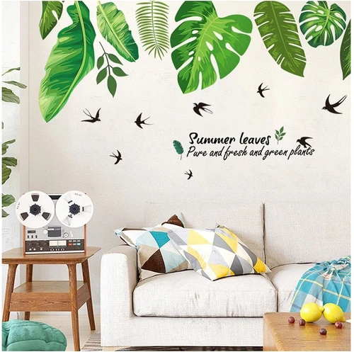 Decal dán tường lá xanh nghệ thuật 3