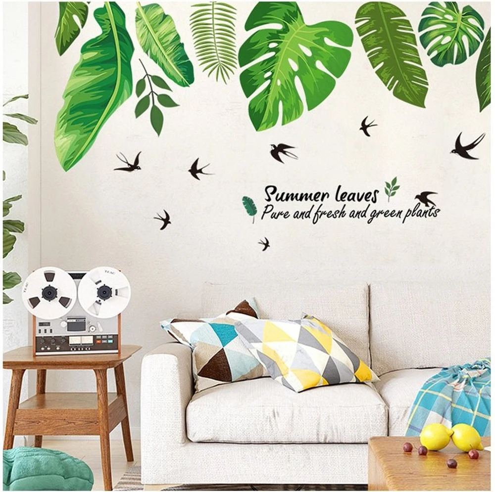 Decal dán tường lá xanh nghệ thuật 3