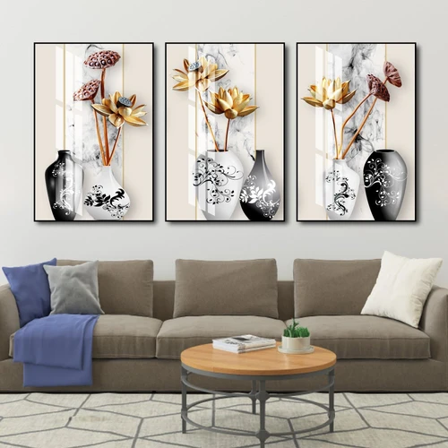 Tranh Treo Tường 3D Lọ Sen Vàng