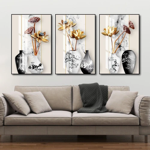 Tranh Treo Tường 3D Lọ Sen Vàng