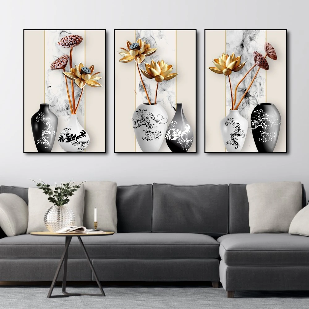 Tranh Treo Tường 3D Lọ Sen Vàng