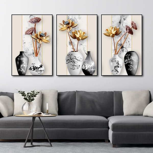 Tranh Treo Tường 3D Lọ Sen Vàng