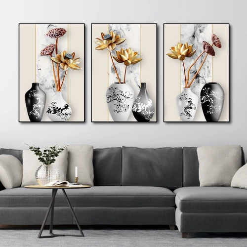 Tranh Treo Tường 3D Lọ Sen Vàng