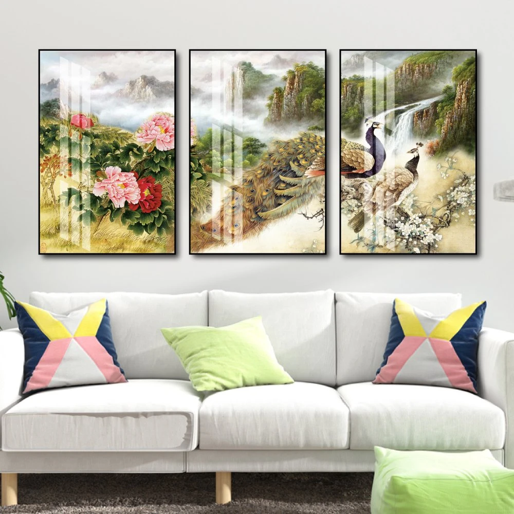 Tranh treo tường chim công và hoa mẫu đơn