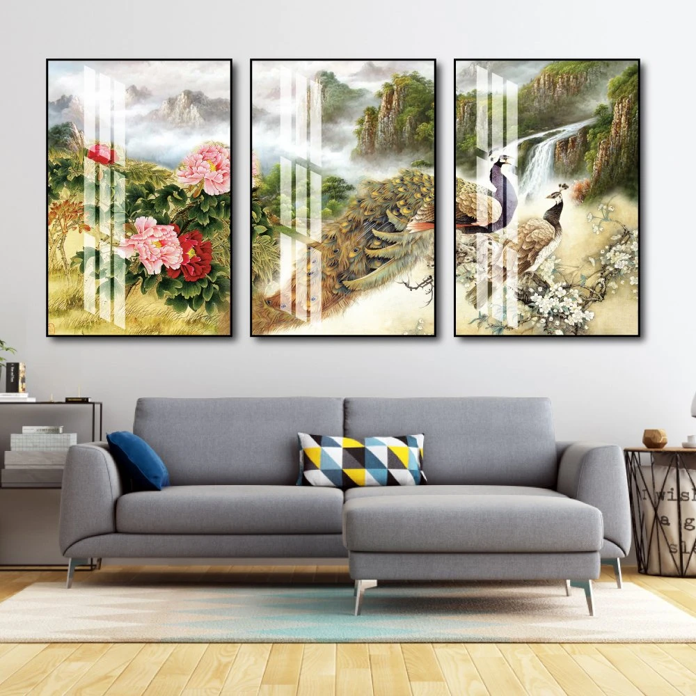 Tranh treo tường chim công và hoa mẫu đơn