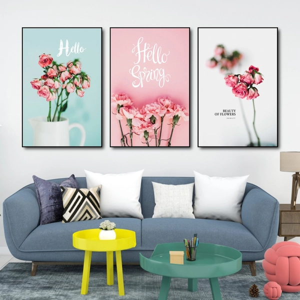 Tranh tráng gương hoa hồng hello spring