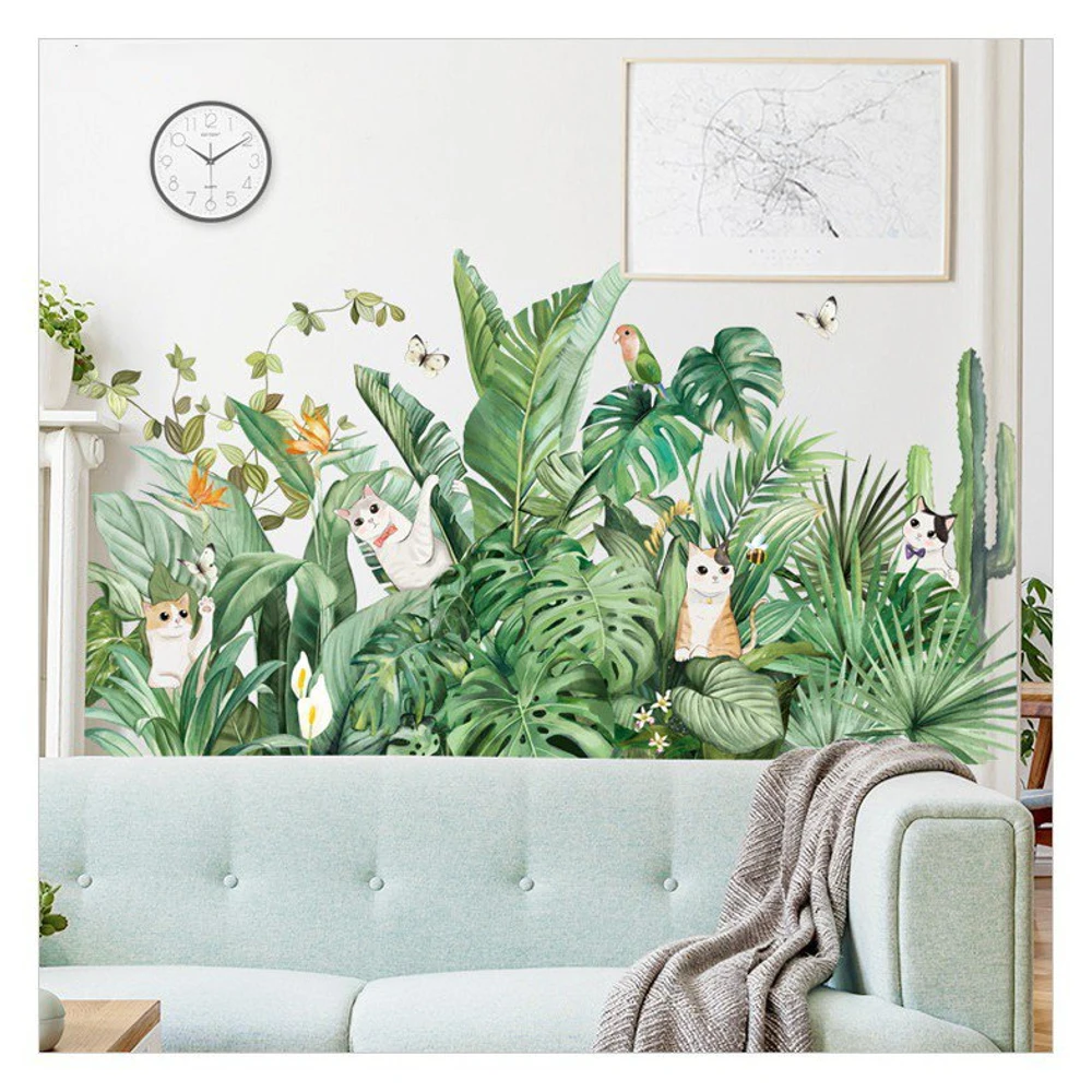 Decal dán tường mèo và bụi cây