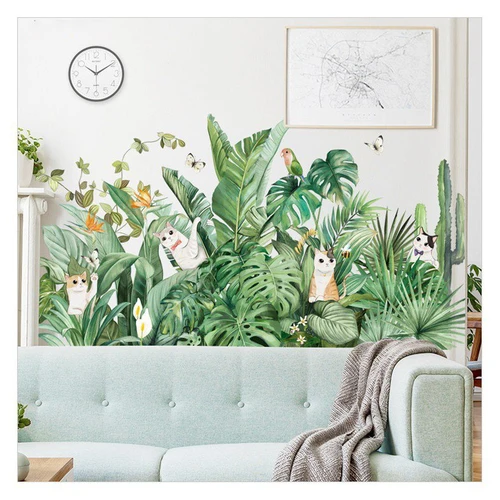 Decal dán tường mèo và bụi cây