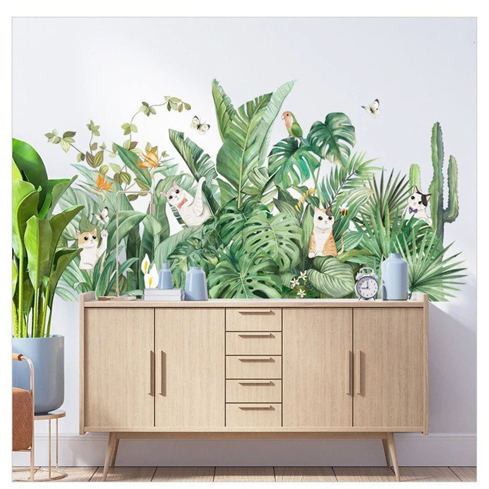 Decal dán tường mèo và bụi cây
