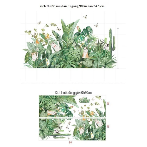 Decal dán tường mèo và bụi cây