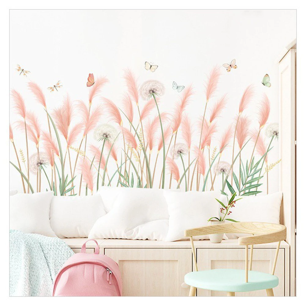 Decal dán tường cỏ hồng và bồ công anh