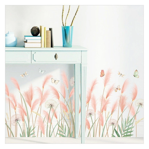 Decal dán tường cỏ hồng và bồ công anh
