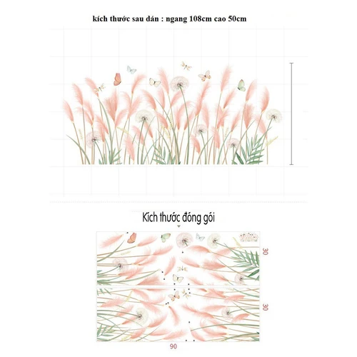 Decal dán tường cỏ hồng và bồ công anh