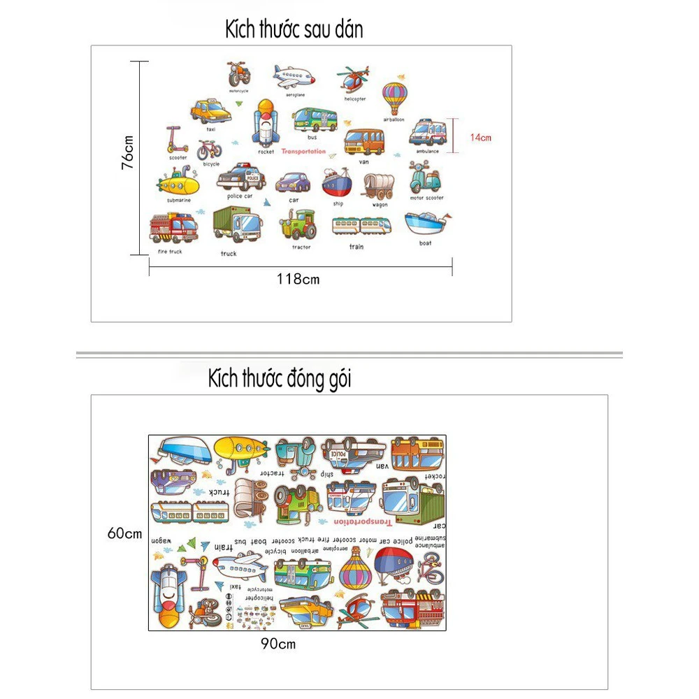 Decal dán tường phương tiện giao thông cho bé
