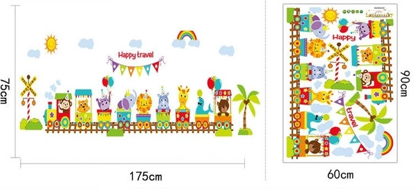 Combo dán tường vườn thú vui nhộn và đoàn tàu vui vẻ