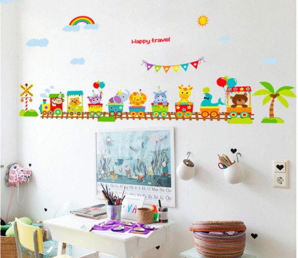 Combo dán tường vườn thú vui nhộn và đoàn tàu vui vẻ