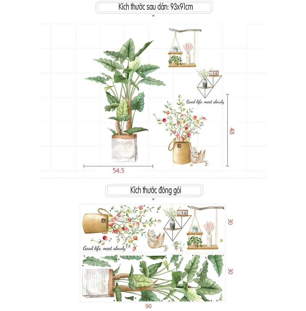 Decal dán tường góc cây xanh good life meet slow